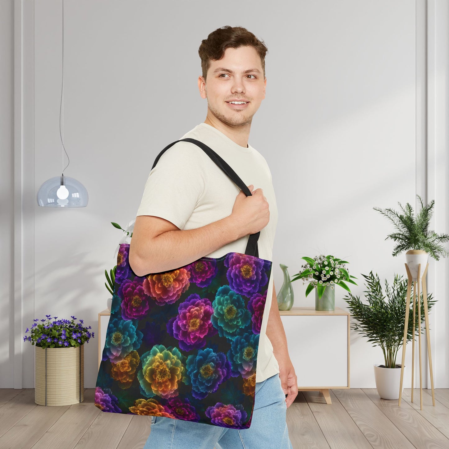 Neon Whisper Blooms Canvas Tote Bag