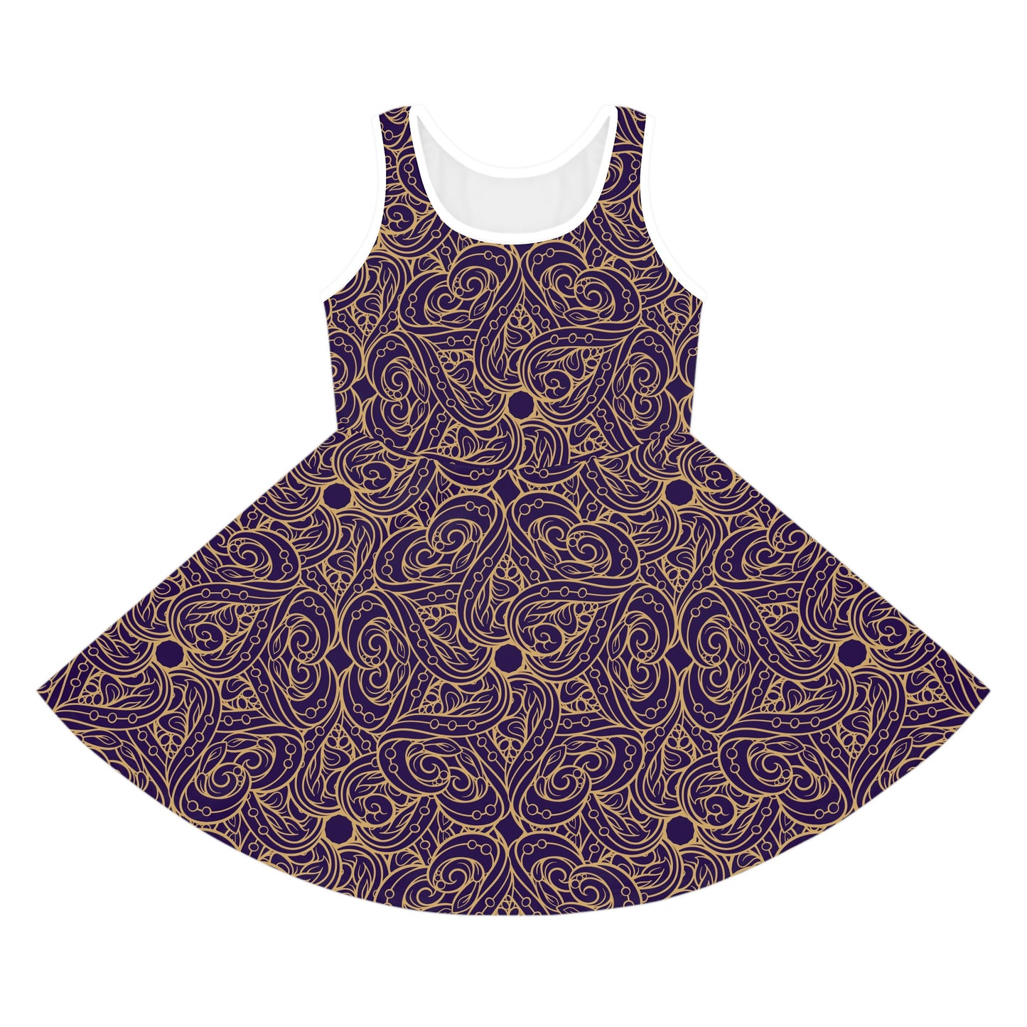 Golden Amethyst Radiance Mandala Girls' Sleeveless Sundress