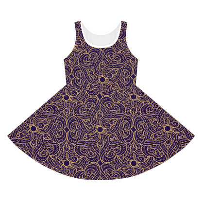 Golden Amethyst Radiance Mandala Girls' Sleeveless Sundress