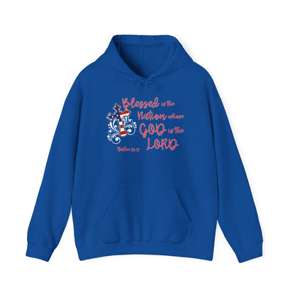 Blessed Is The Nation Whose God Is The Lord Heavy Blend™ Hooded Sweatshirt