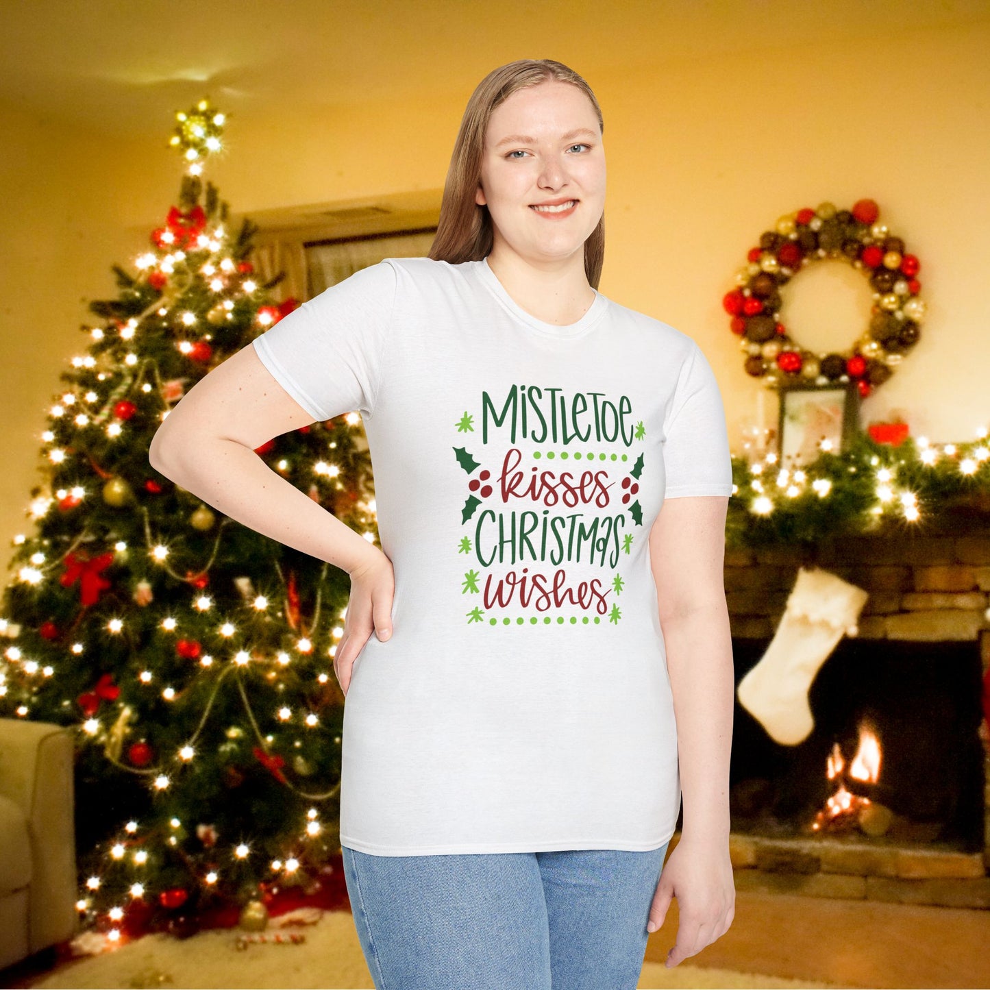 Mistletoe Kisses Christmas Wishes Adult T-shirt