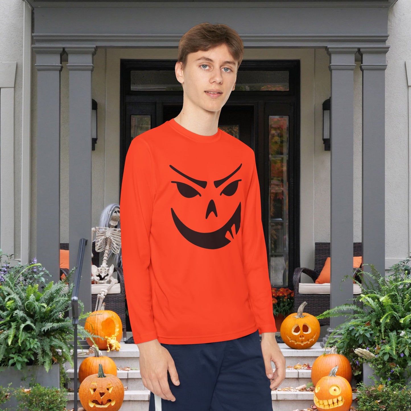 Goofy Grin Jack-O-Lantern Youth Long Sleeve Tee