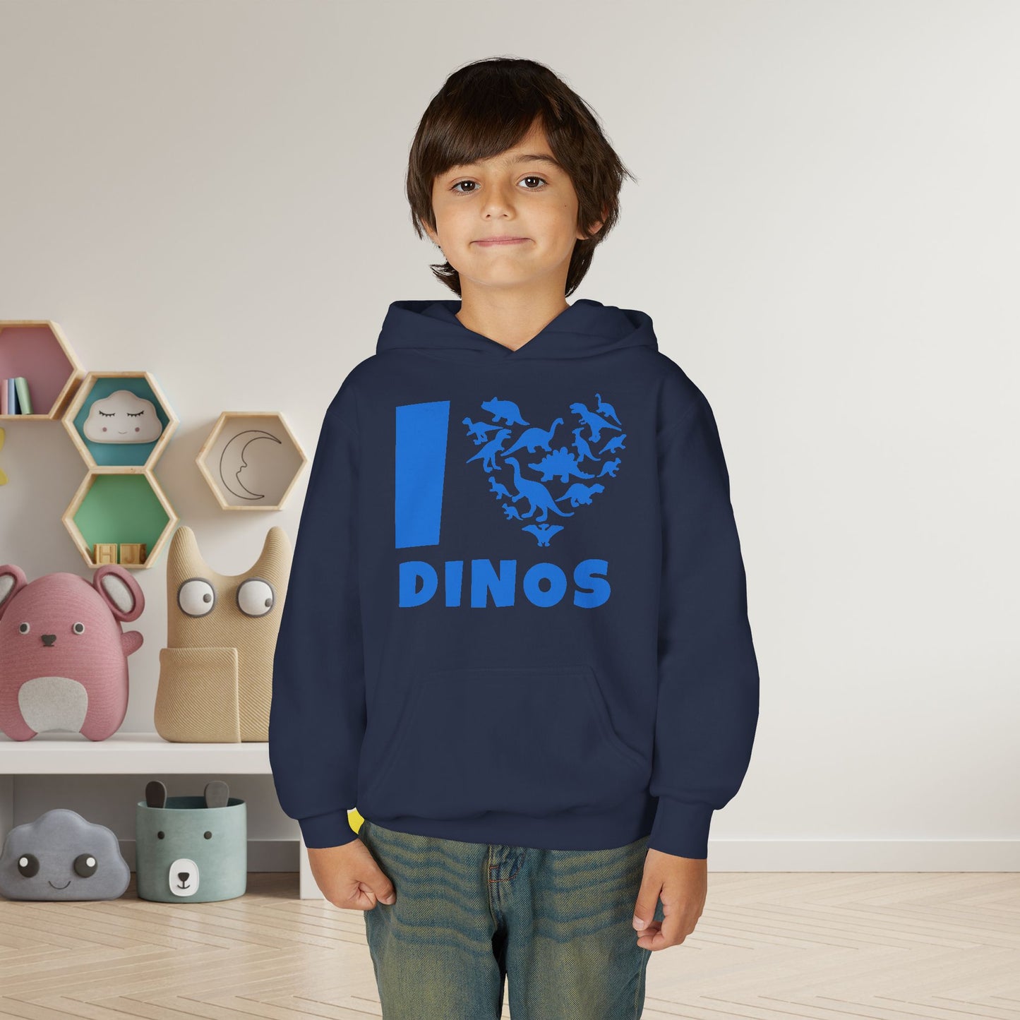 I Love Dinos (Dino Heart) Youth Heavy Blend Hoodie