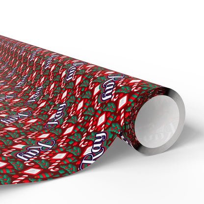Busy Candy Cane/Christmas Tree Custom Name Wrapping Paper (Ray)