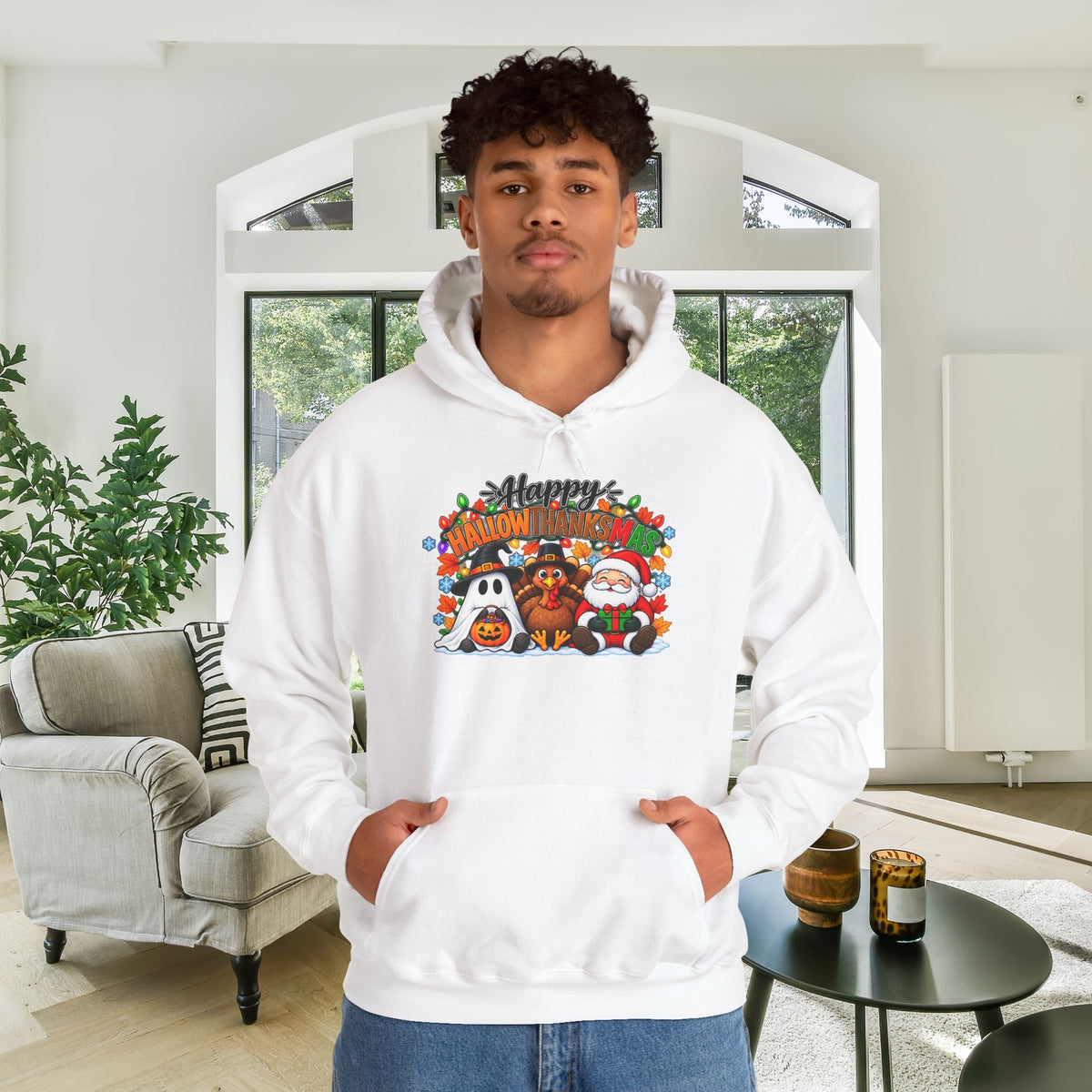 Happy Hallowthanksmas (String Lights) Heavy Blend™ Adult Hoodie