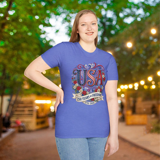 Floral USA 250 Years of Freedom Adult T-shirt