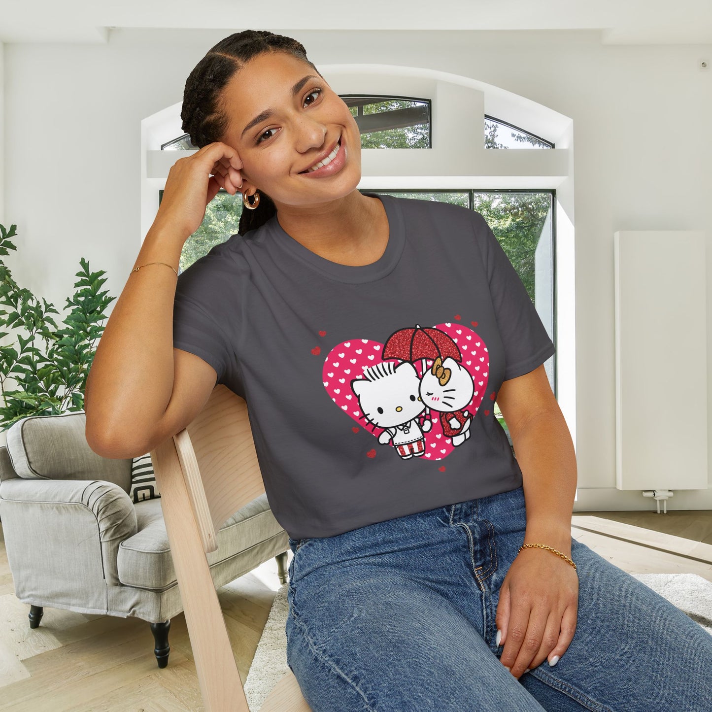 Valentines Hello Kitty Couple Adult Unisex Tshirt