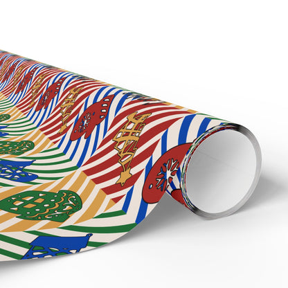 Red, Green & Gold Christmas Custom Name Wrapping Paper (Coralee)