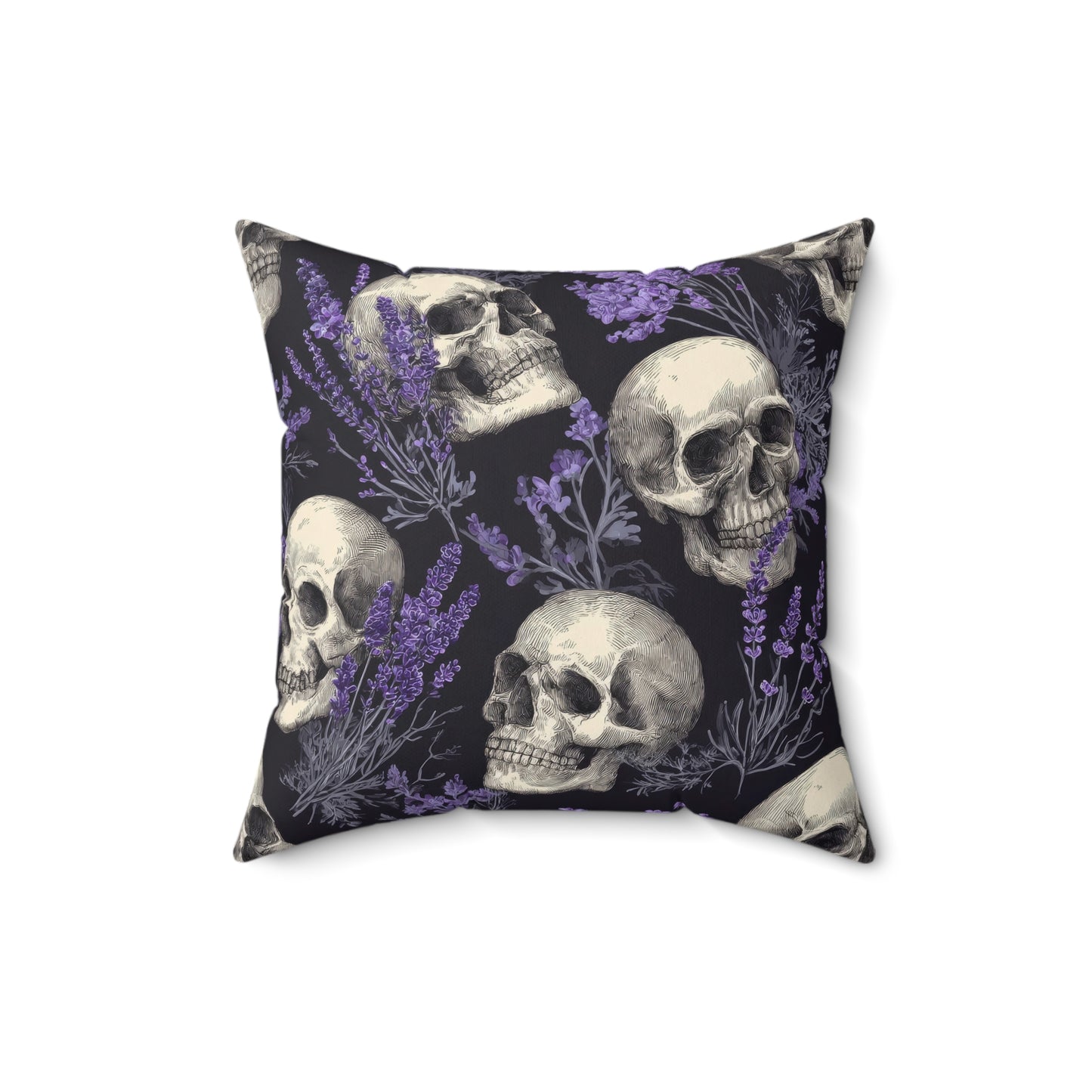 Midnight Lavender Skulls Throw Pillow