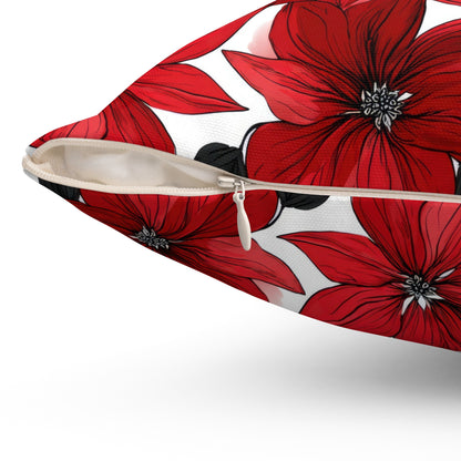 Inked Poinsettias Throw Pillow