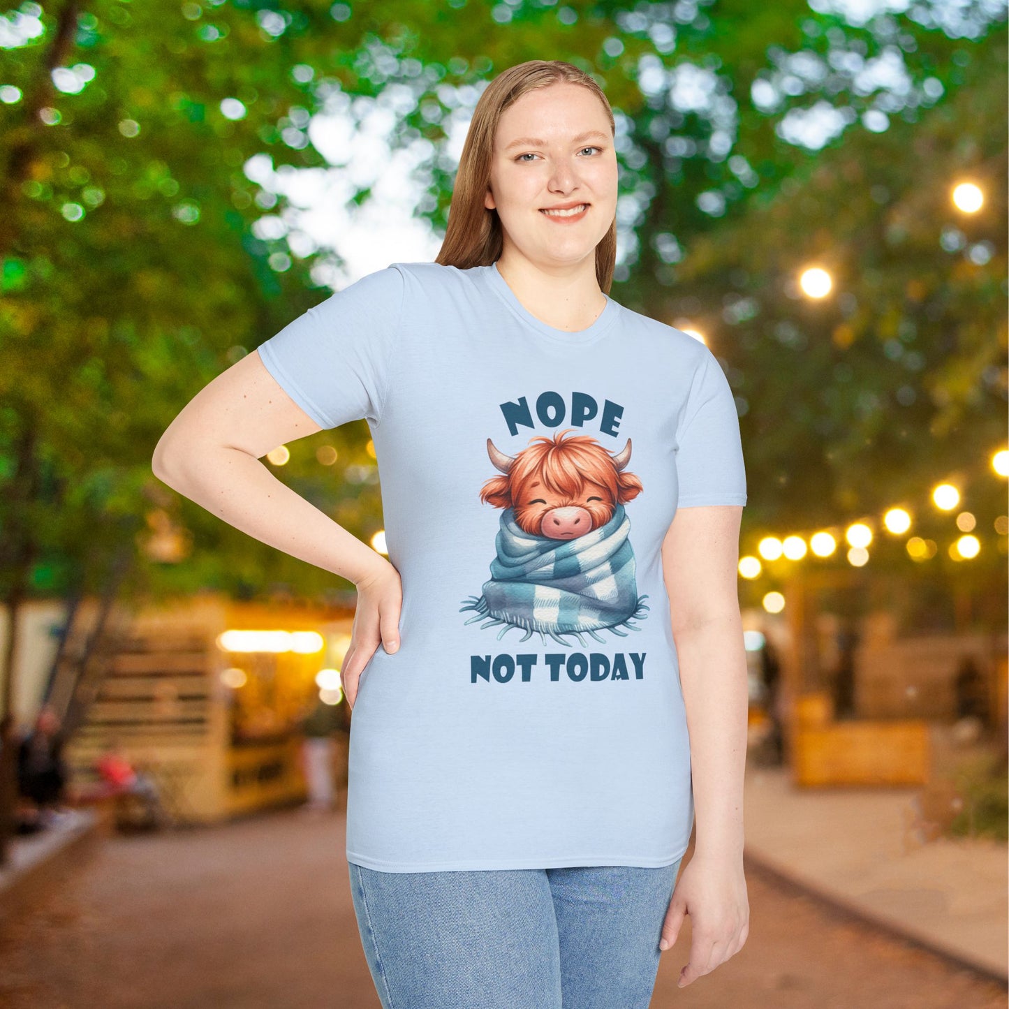 Nope Not Today Cute Cow Adult T-shirt