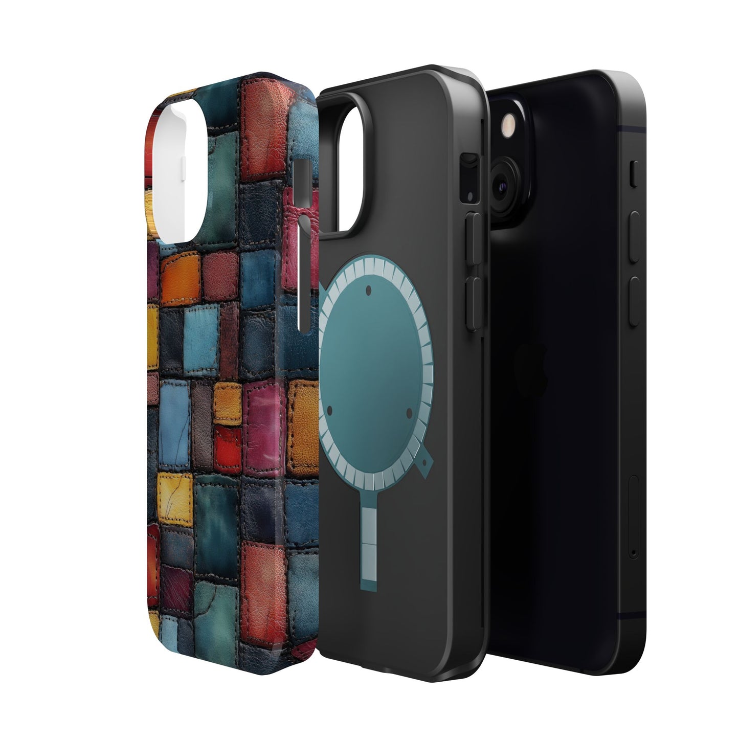 Coloerful Leather Patchwork MagSafe® Compatible Tough Case for iPhone