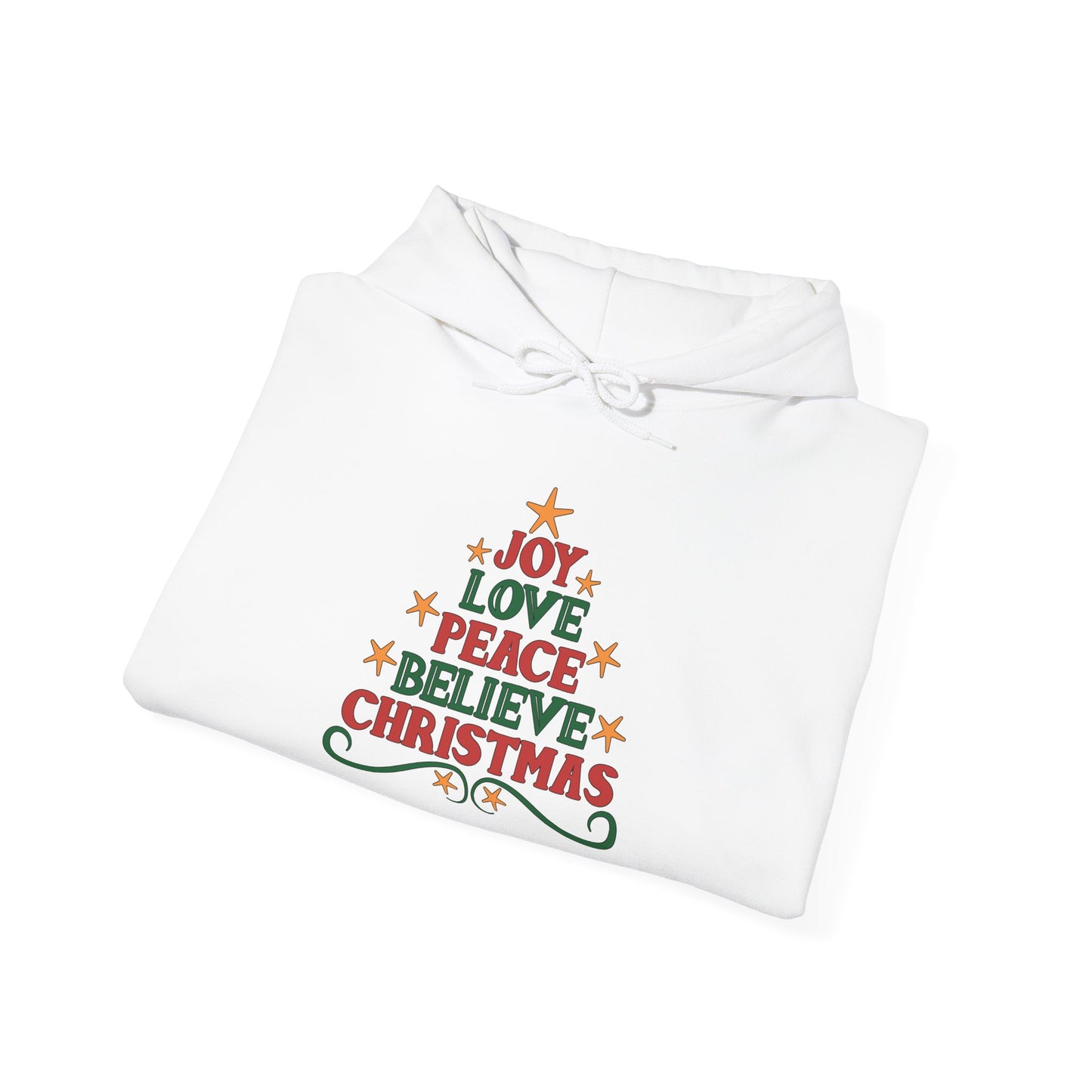 Joy Love Peace Believe Christmas Adult Heavy Blend™ Hooded Sweatshirt