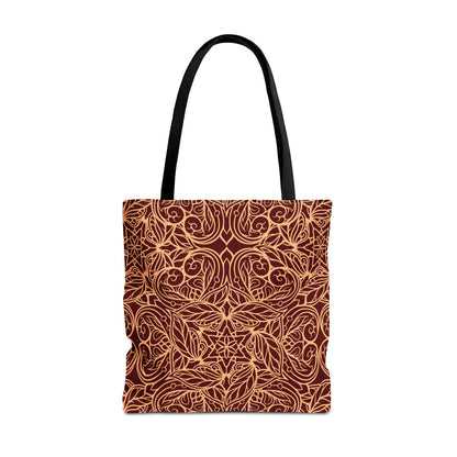 Golden Crimson Star Mandala Canvas Tote Bag