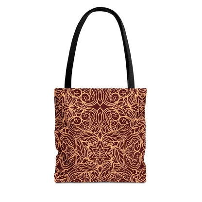 Golden Crimson Star Mandala Canvas Tote Bag