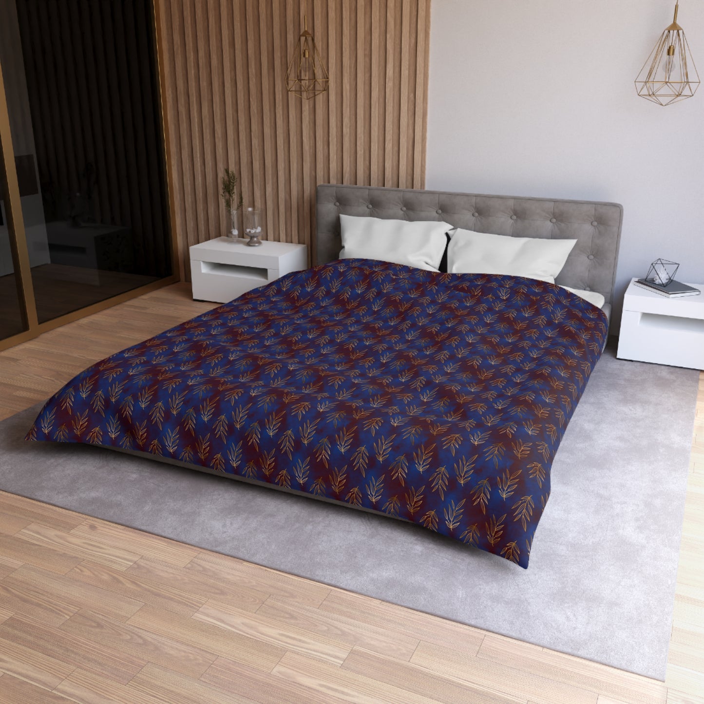 Midnight Gilded Leaves Duvet Bedding Set