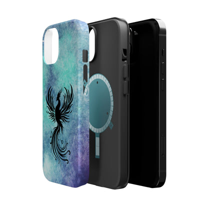 Phoenix Silhouette Over Teal Nebula MagSafe® Compatible Tough Case for iPhone