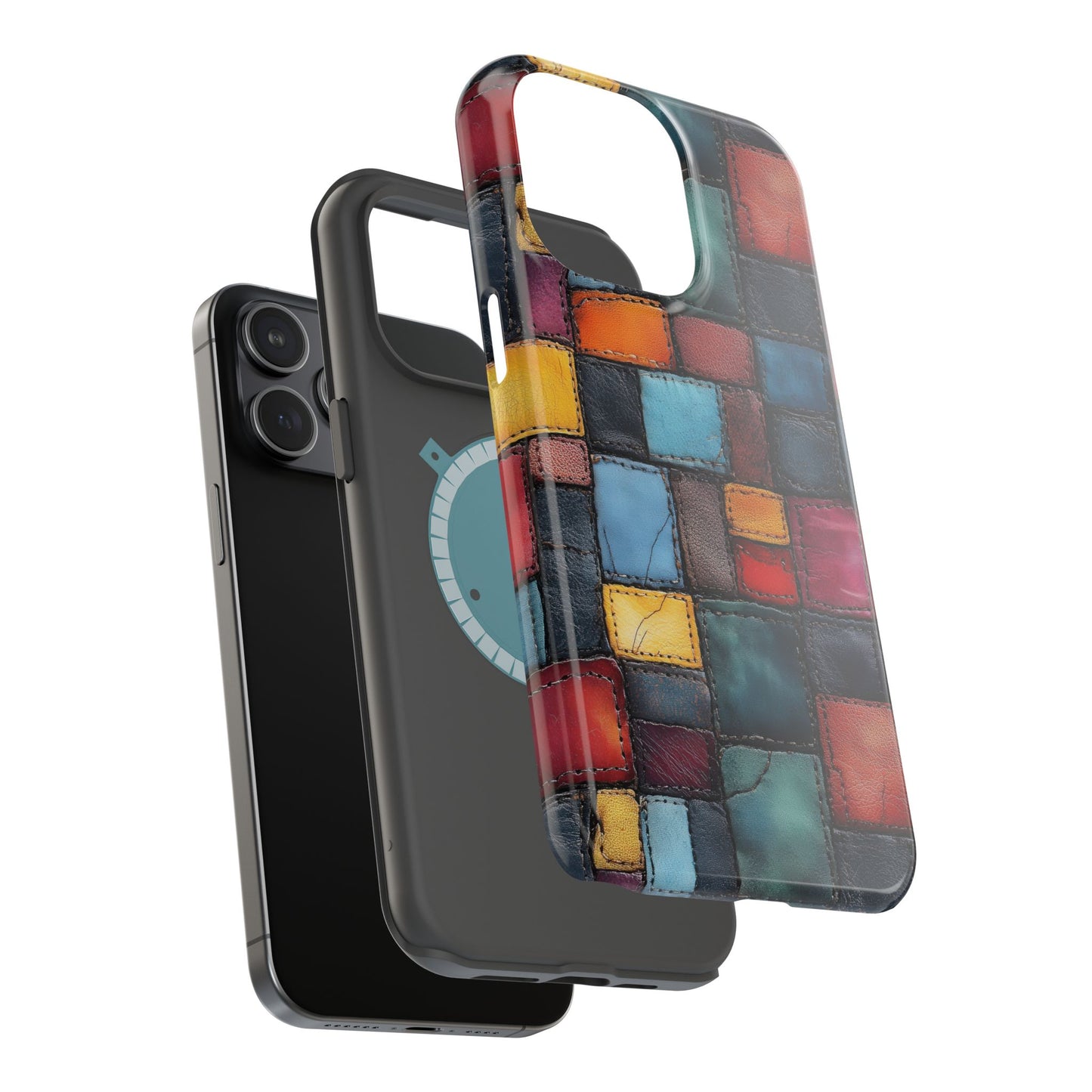 Coloerful Leather Patchwork MagSafe® Compatible Tough Case for iPhone