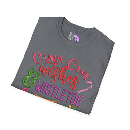 Candy Cane Wishes & Mistletoe Kisses Adult T-shirt
