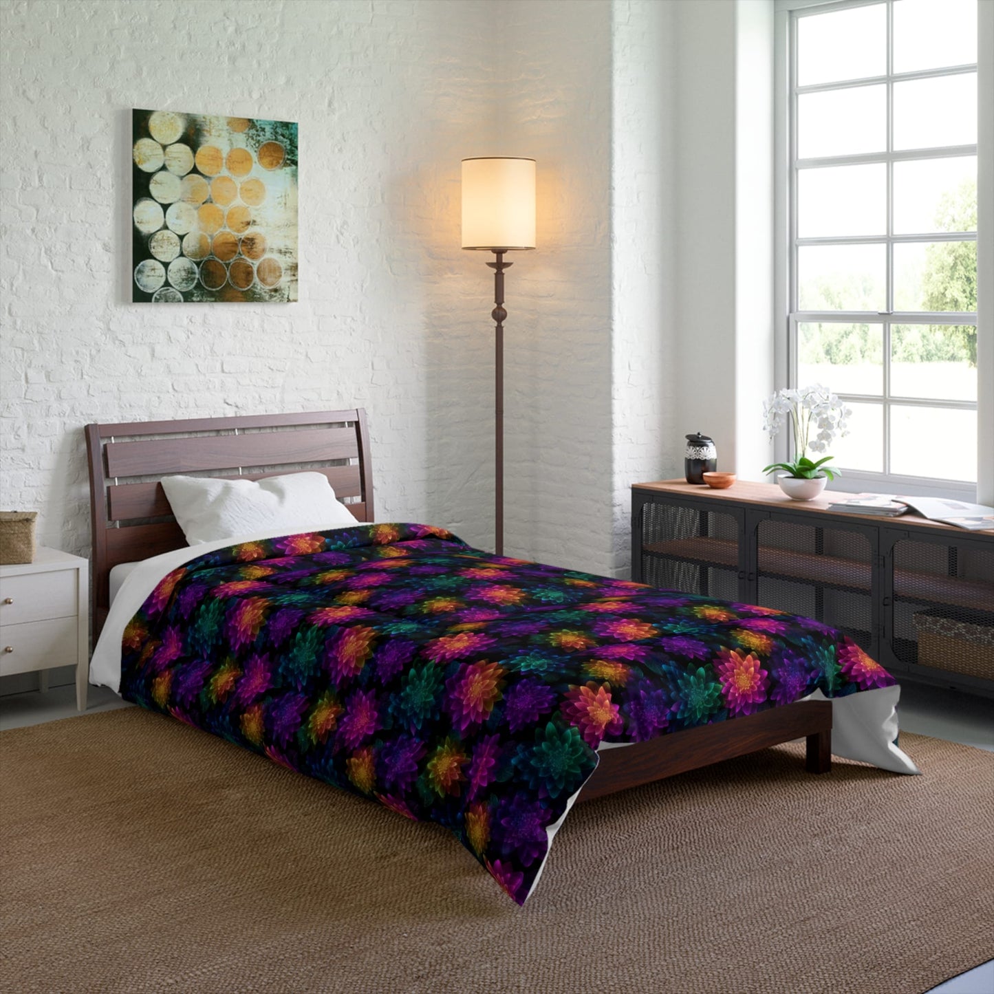 Neon Lotus Blooms Comforter