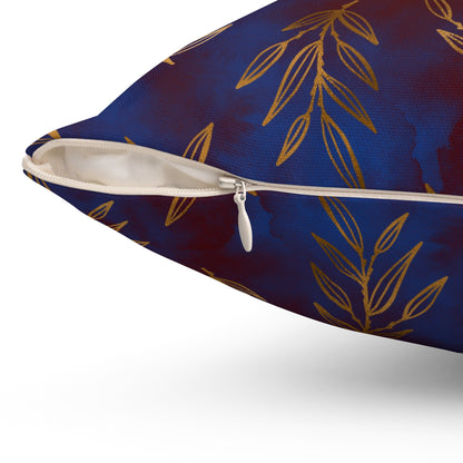 Midnight Gilded Leaves Throw Pillow