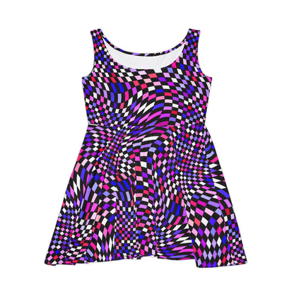 Warped Purple Checkered Women's Skater Dress