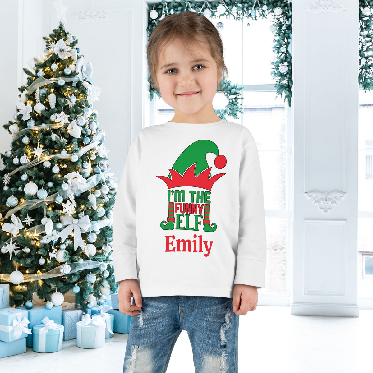 I'm The Funny Elf Personalized Toddler Long Sleeve Tee