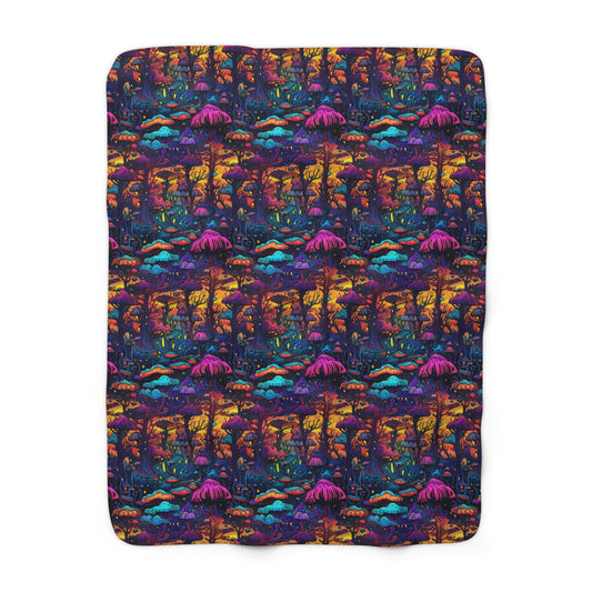 Psychedelic Spore Forest Sherpa Fleece Blanket