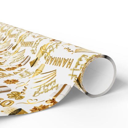 Gold Elegant Birthday Custom Name Wrapping Paper (Hannah)