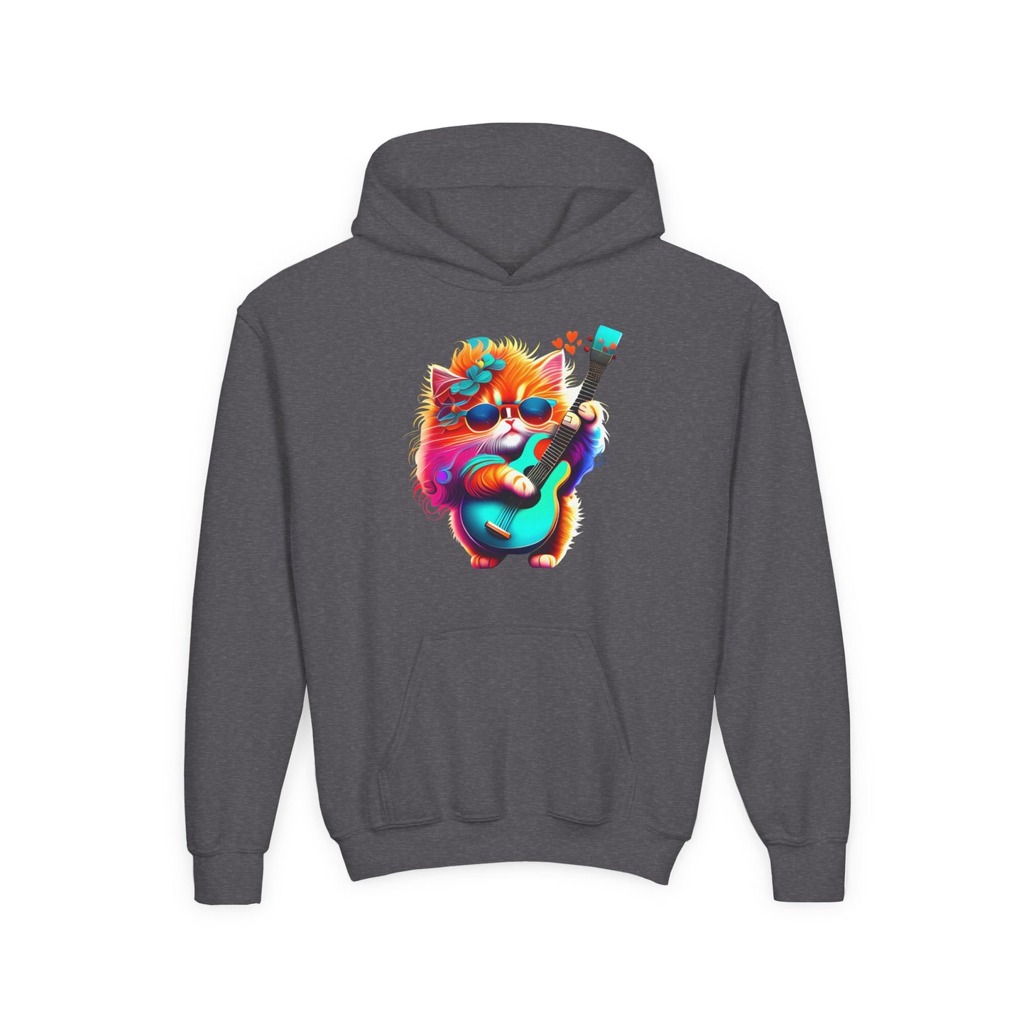 Colorful Guitar Kitten Youth Hoodie