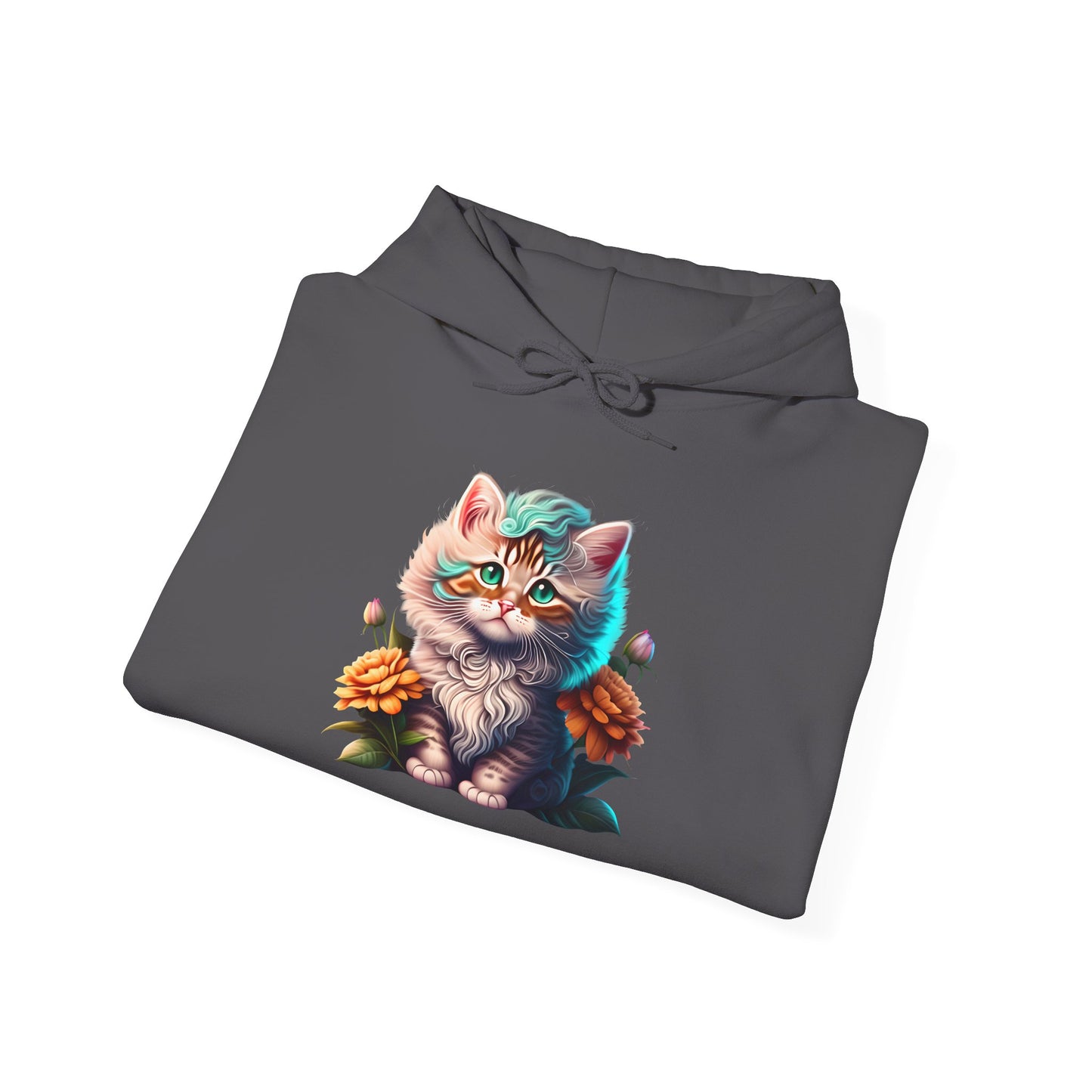 Cute Colorful Kitten in Flowers 3 Heavy Blend™ Hooded Sweatshirt