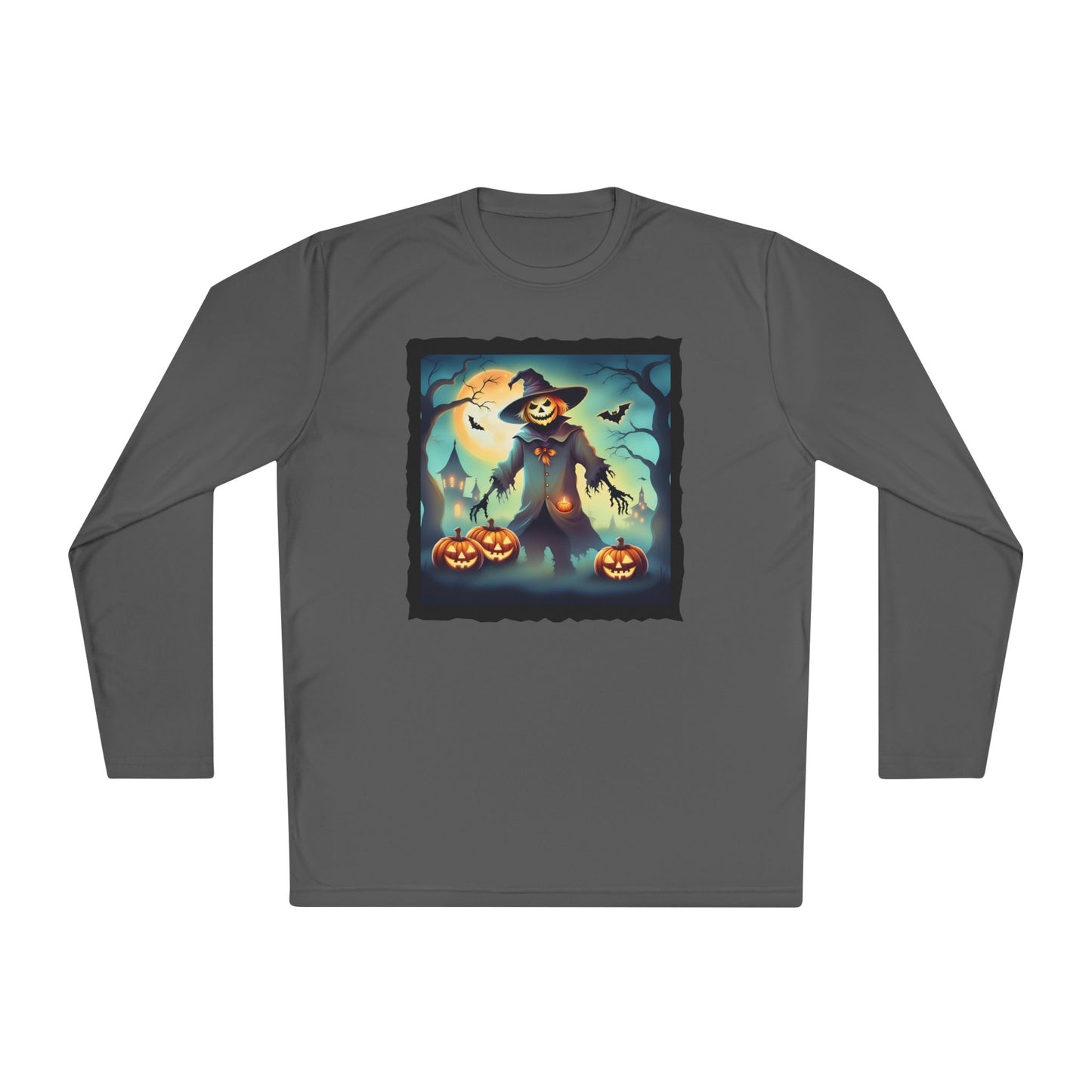 Halloween Scarecrow w/Pumpkins 3 Adult Long Sleeve Tee