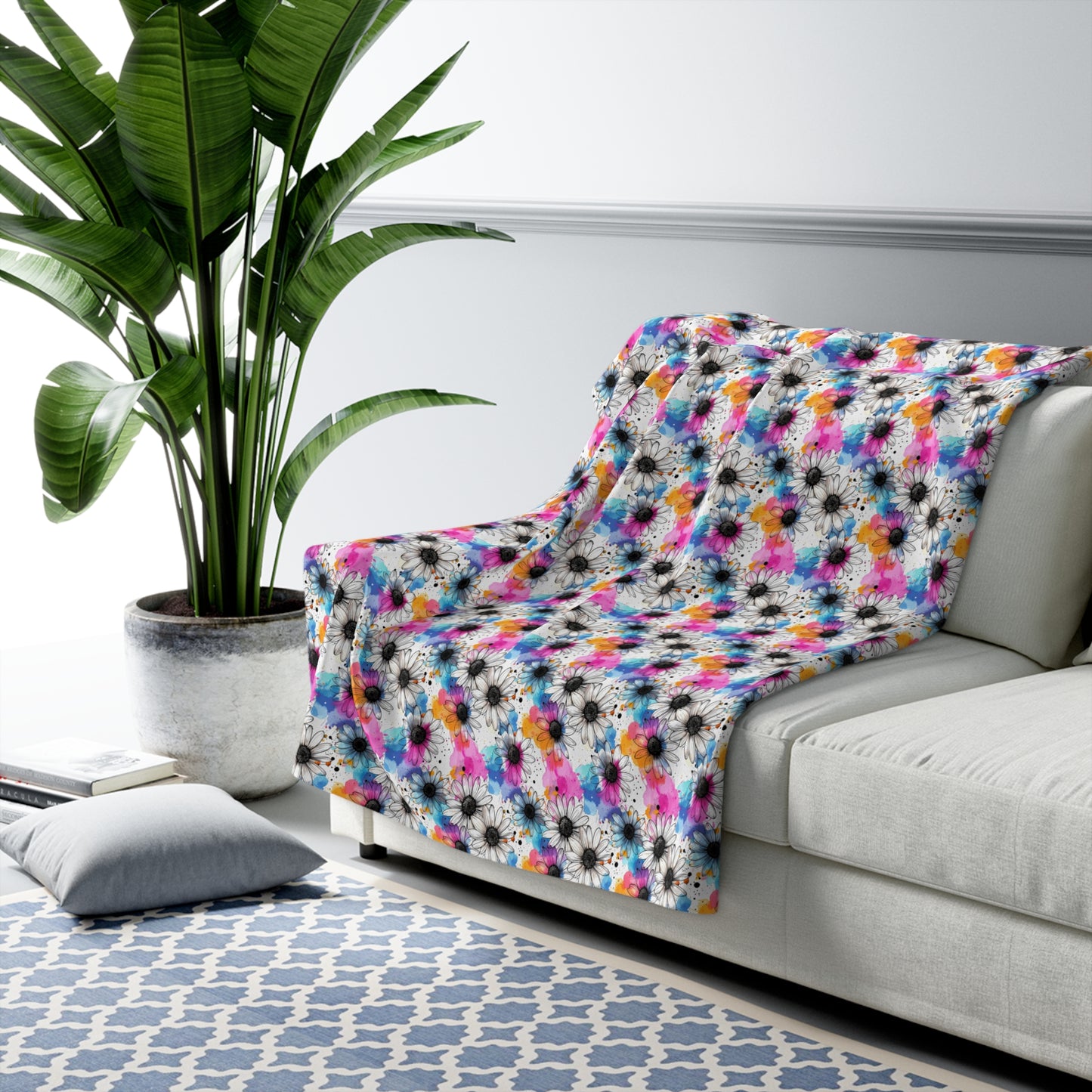 Watercolor Daisy Dream Fleece Blanket
