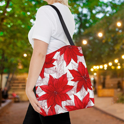Crimson Poinsettia Sketch Canvas Tote Bag