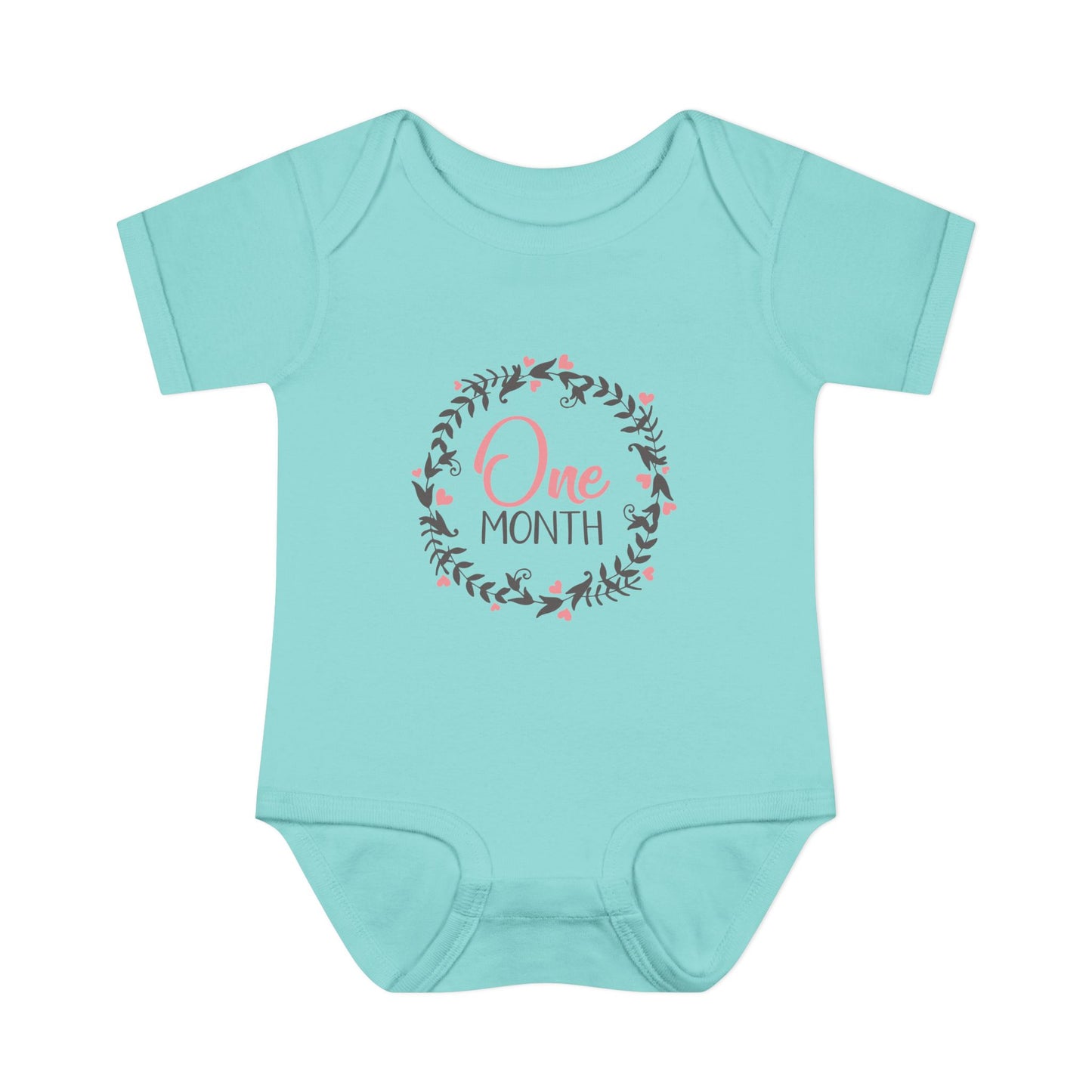 Pink Milestone Wreath Onesie-One Month