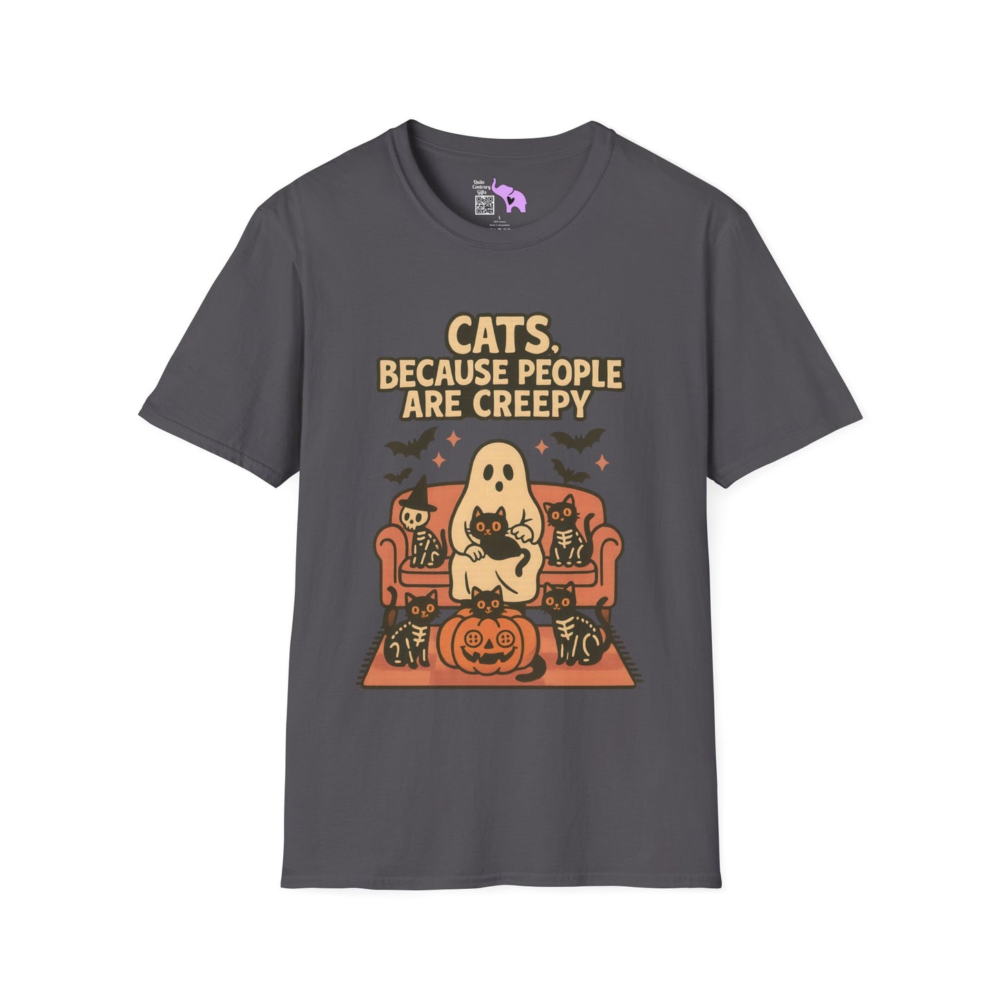 Cats, Because People Are Creepy (Halloween) Adult T-shirt
