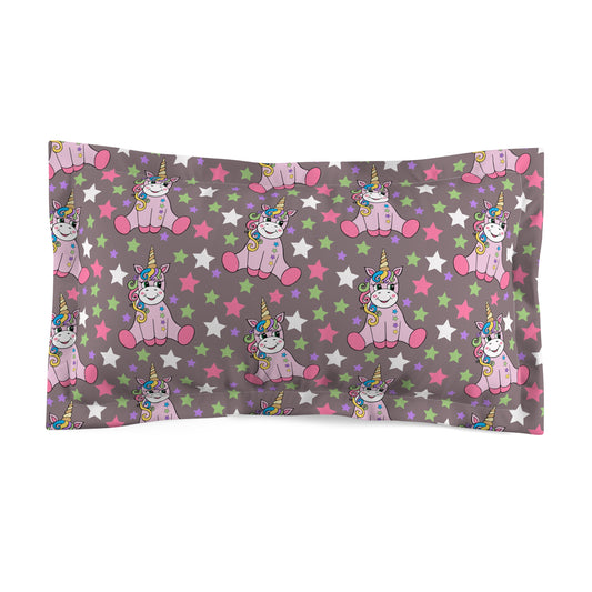 Unicorns on Brown Microfiber Pillow Sham