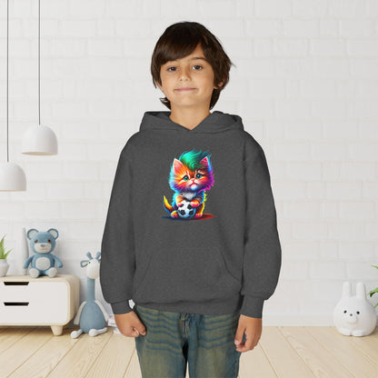 Cute Colorful Kitty w/Soccer Ball Youth Hoodie