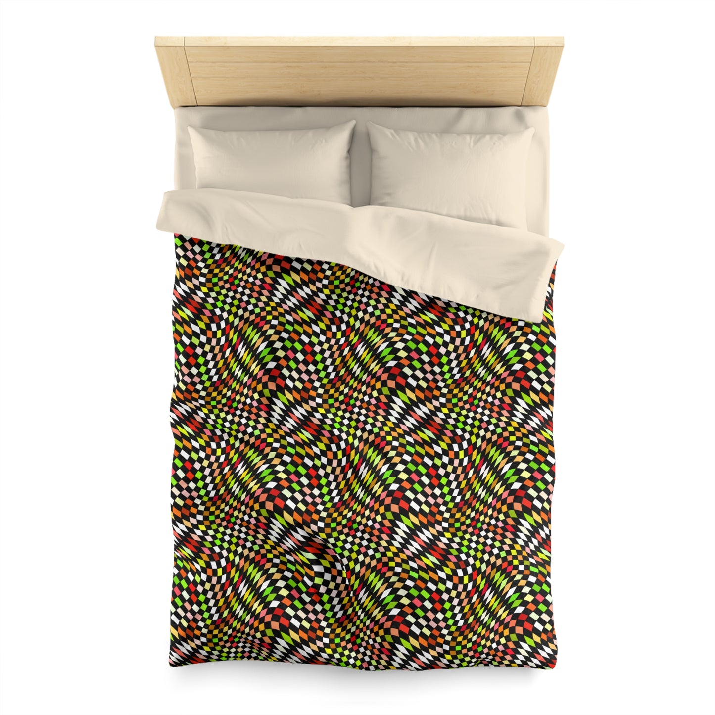 Warped Yellow/Green Checkered Microfiber Duvet Cover