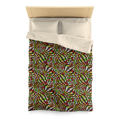 Warped Yellow/Green Checkered Microfiber Duvet Cover