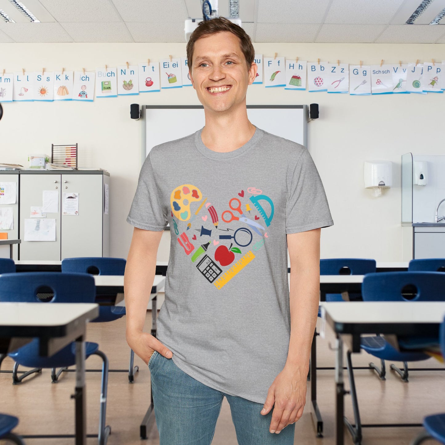 School Supplies Heart Adult T-shirt