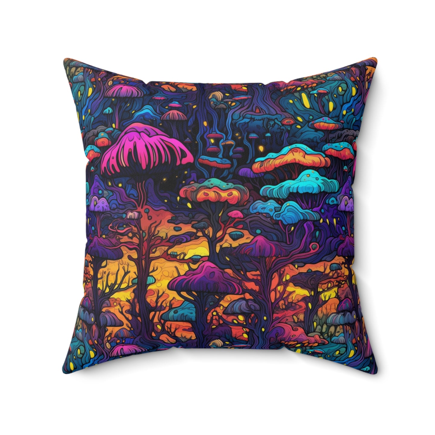 Psychedelic Spore Forest Throw Pillow