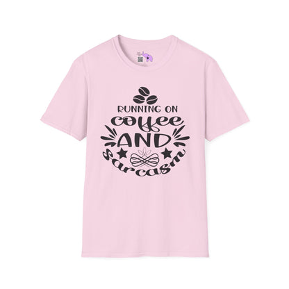 Running On Coffee And Sarcasm Adult T-shirt