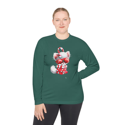 Candy Cane Kitten Adult Long Sleeve Tee