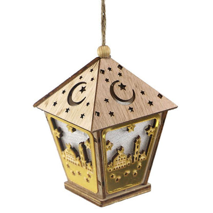 Small Wooden House Ramadan Lantern with LED lights