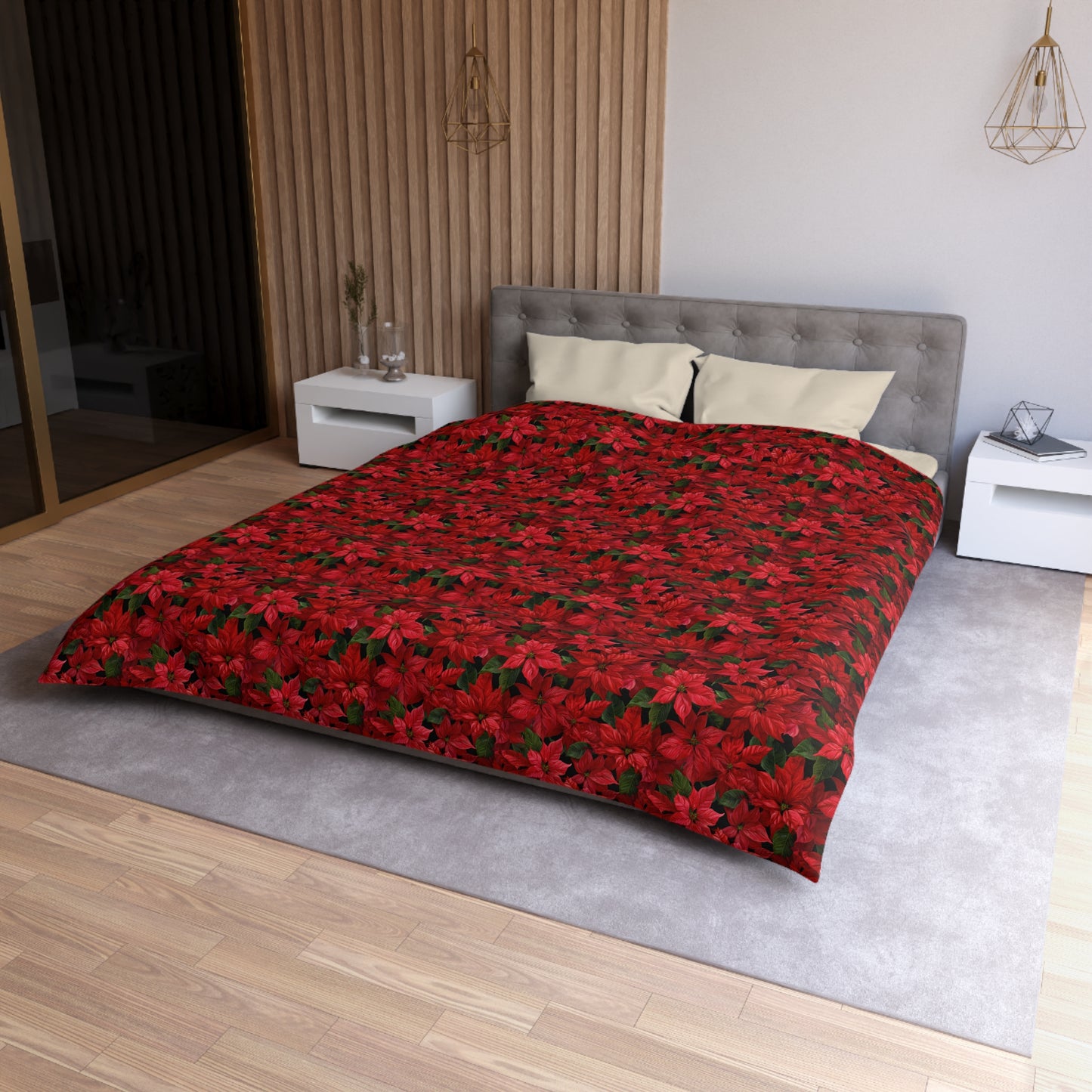 Copy of Winter Poinsettia Garden Microfiber Duvet Cover