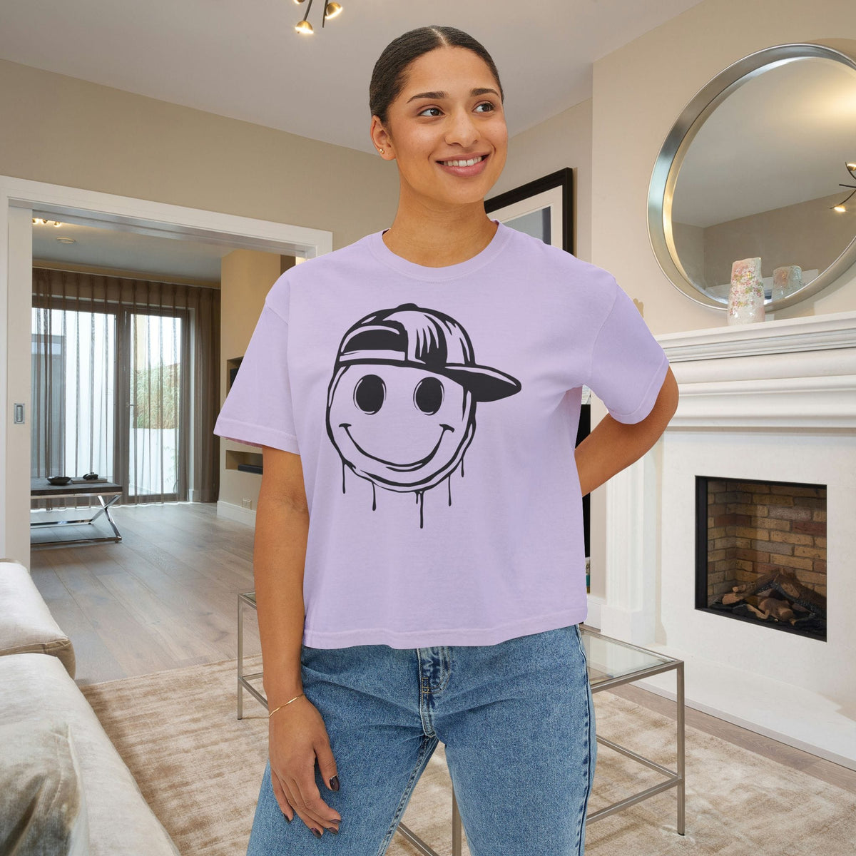 Melty Smiley Face w/Hat Women's Boxy Tee