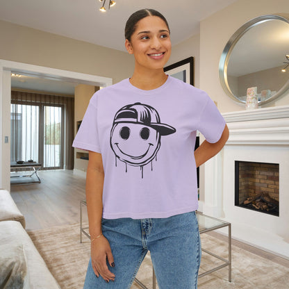 Melty Smiley Face w/Hat Women's Boxy Tee