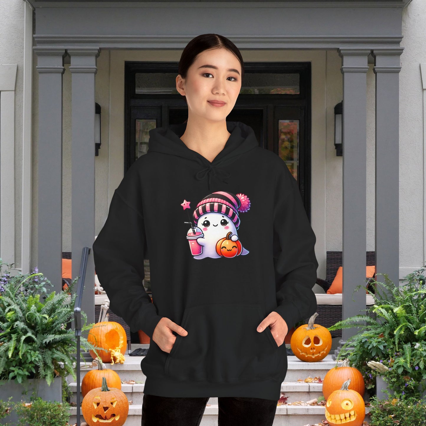 Cute Ghost w/Pumpkins Heavy Blend™ Hooded Sweatshirt