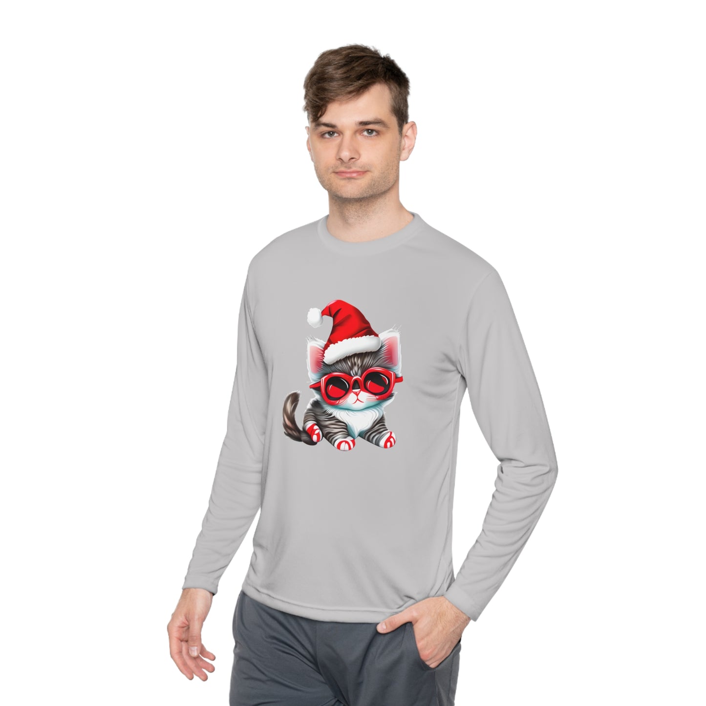 Santa Kitten Adult Long Sleeve Tee